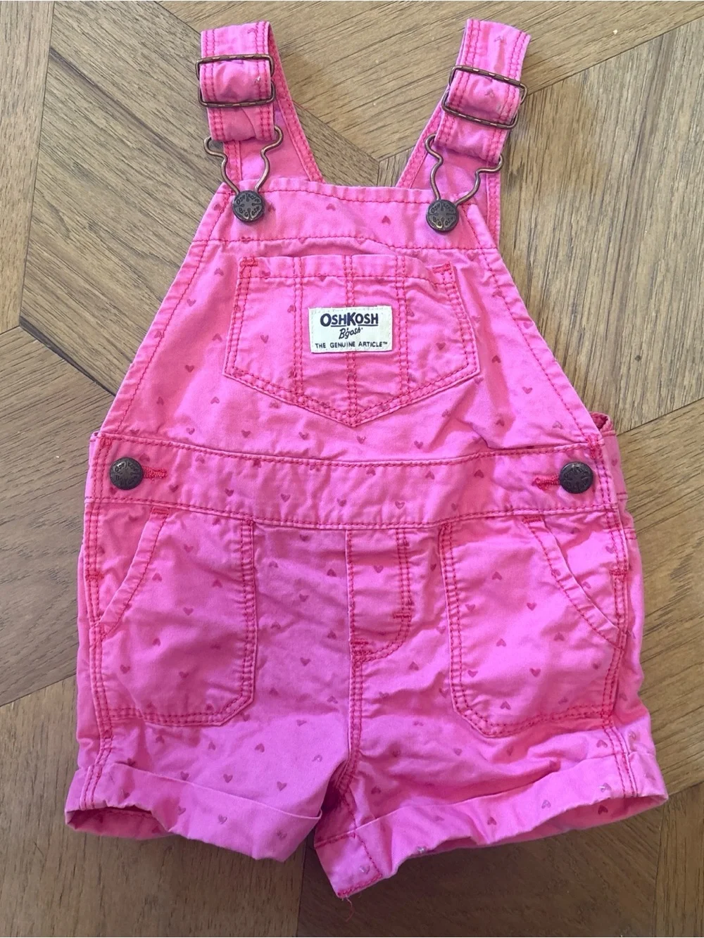 OshKosh B'gosh Hot Pink Heart-Print Short Overalls